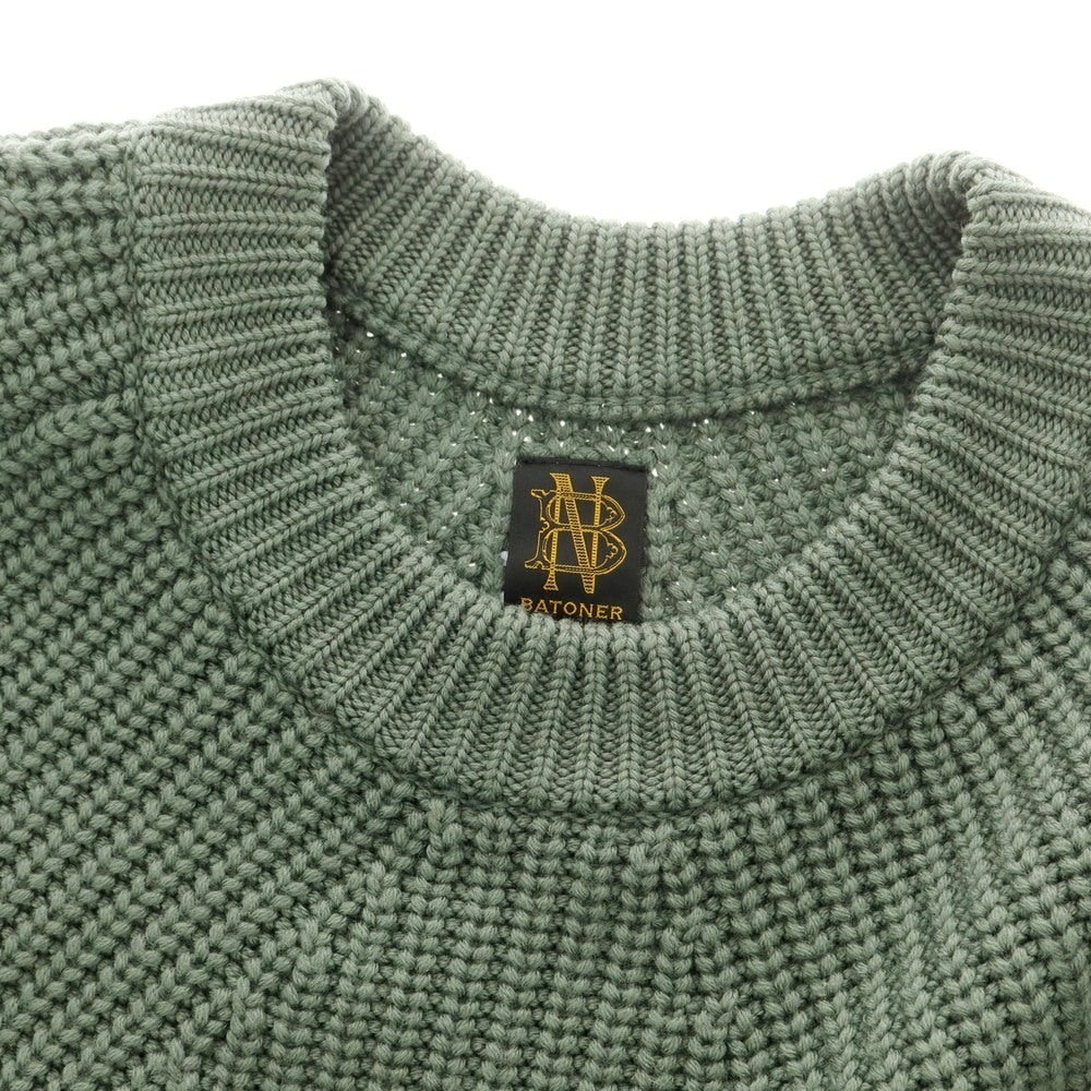 【中古】バトナー BATONER ウール クルーネック プルオーバーニット スモーキーグリーン【 1 】【 状態ランクB 】【 メンズ 】