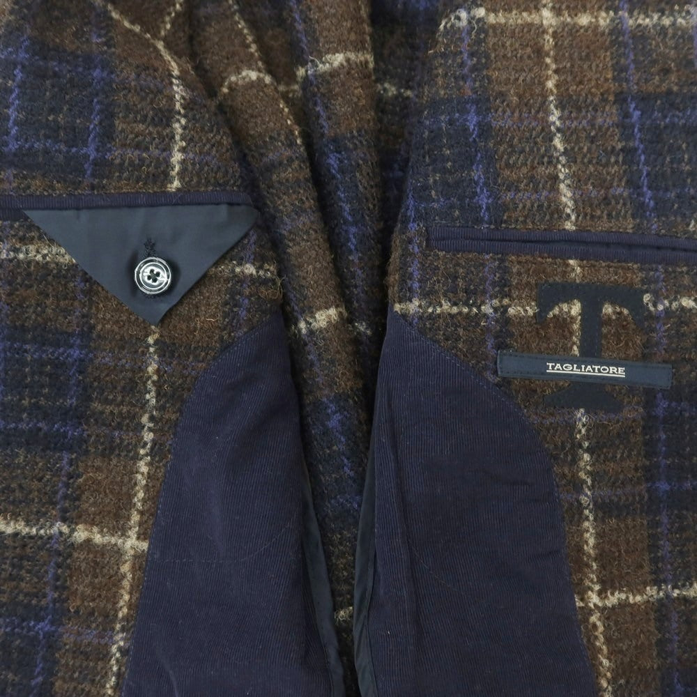【中古】タリアトーレ TAGLIATORE ウールポリエステル チェック 2B カジュアルジャケット ブラウンxネイビー【 42 】【 状態ランクC 】【 メンズ 】
