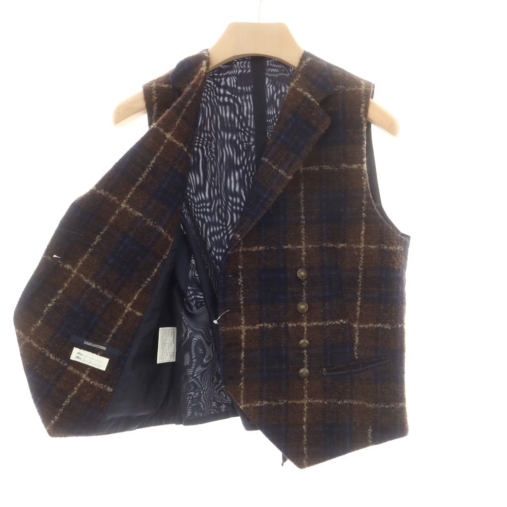 【中古】タリアトーレ TAGLIATORE ツイードウール チェック ダブルジレ ベスト ブラウンxネイビー【 44 】【 状態ランクC 】【 メンズ 】