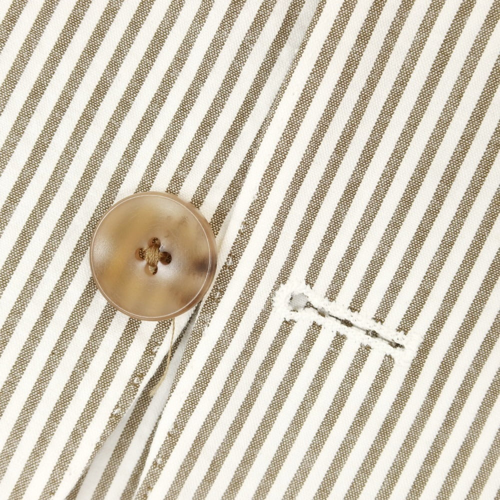 【中古】ラルディーニ LARDINI シアサッカーコットン ストライプ 3つボタンスーツ カーキxホワイト【 50 】【 状態ランクB 】【 メンズ 】