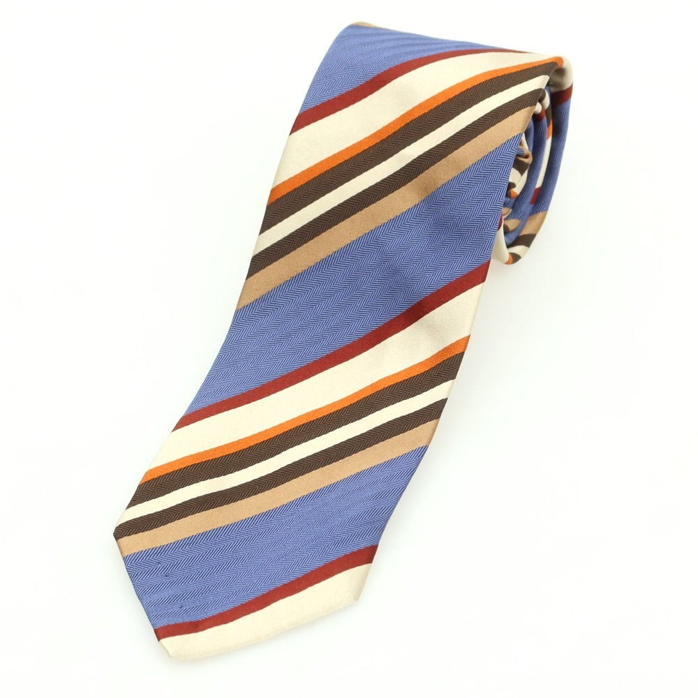 【中古】フィオリオ FIORIO シルク ストライプ柄ネクタイ ブルーxライトブラウン系【 状態ランクB 】【 メンズ 】