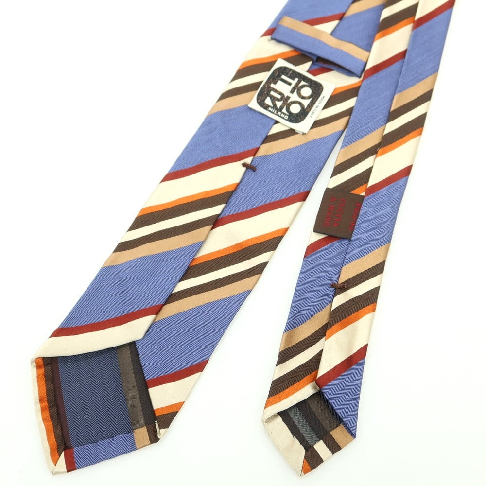 【中古】フィオリオ FIORIO シルク ストライプ柄ネクタイ ブルーxライトブラウン系【 状態ランクB 】【 メンズ 】