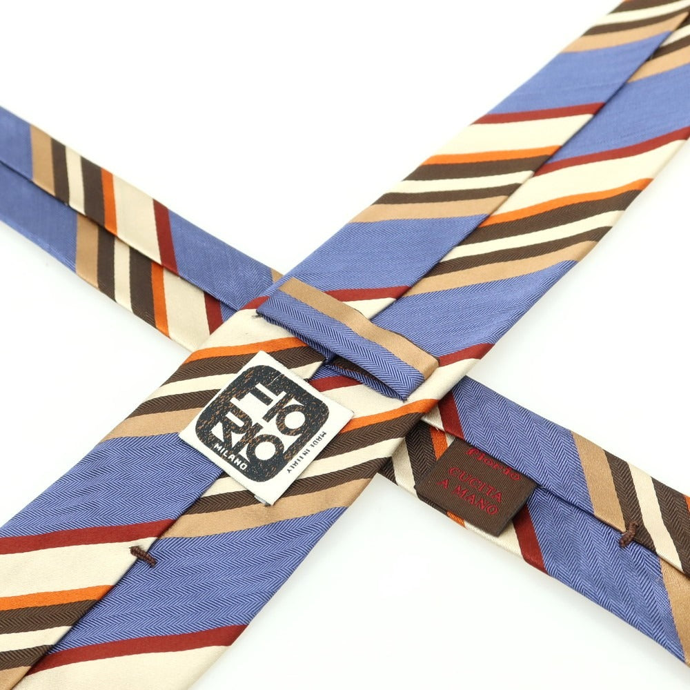 【中古】フィオリオ FIORIO シルク ストライプ柄ネクタイ ブルーxライトブラウン系【 状態ランクB 】【 メンズ 】