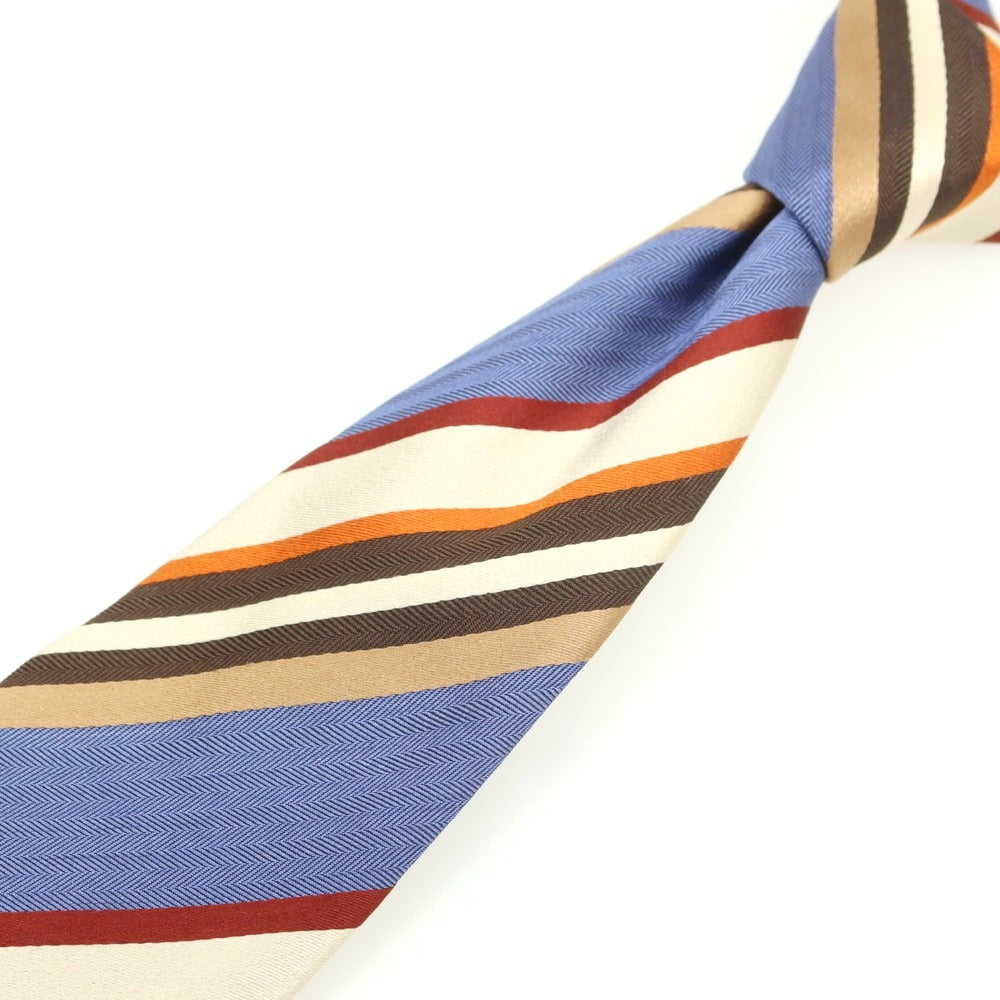 【中古】フィオリオ FIORIO シルク ストライプ柄ネクタイ ブルーxライトブラウン系【 状態ランクB 】【 メンズ 】