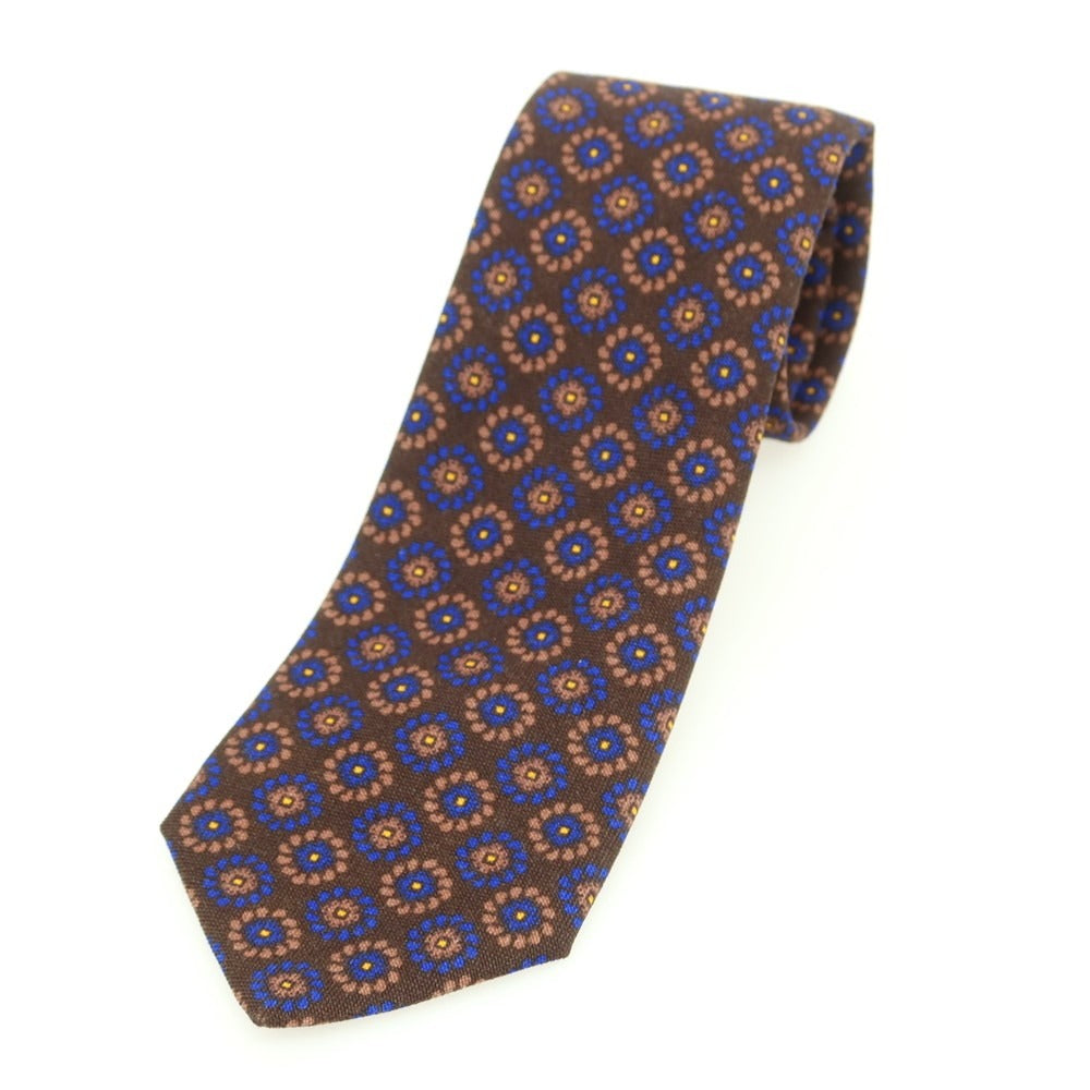 【中古】マタビシ Mattabisch ウール プリント 小紋柄ネクタイ ブラウンxネイビー【 状態ランクA 】【 メンズ 】