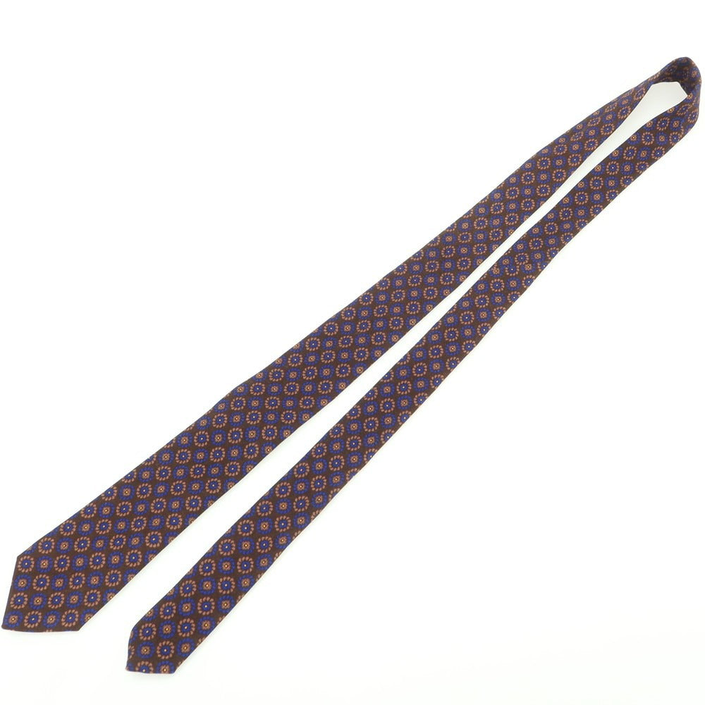【中古】マタビシ Mattabisch ウール プリント 小紋柄ネクタイ ブラウンxネイビー【 状態ランクA 】【 メンズ 】