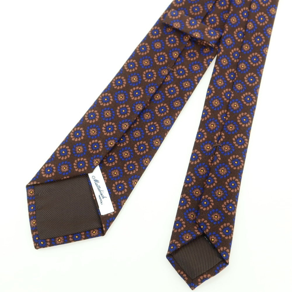 【中古】マタビシ Mattabisch ウール プリント 小紋柄ネクタイ ブラウンxネイビー【 状態ランクA 】【 メンズ 】
