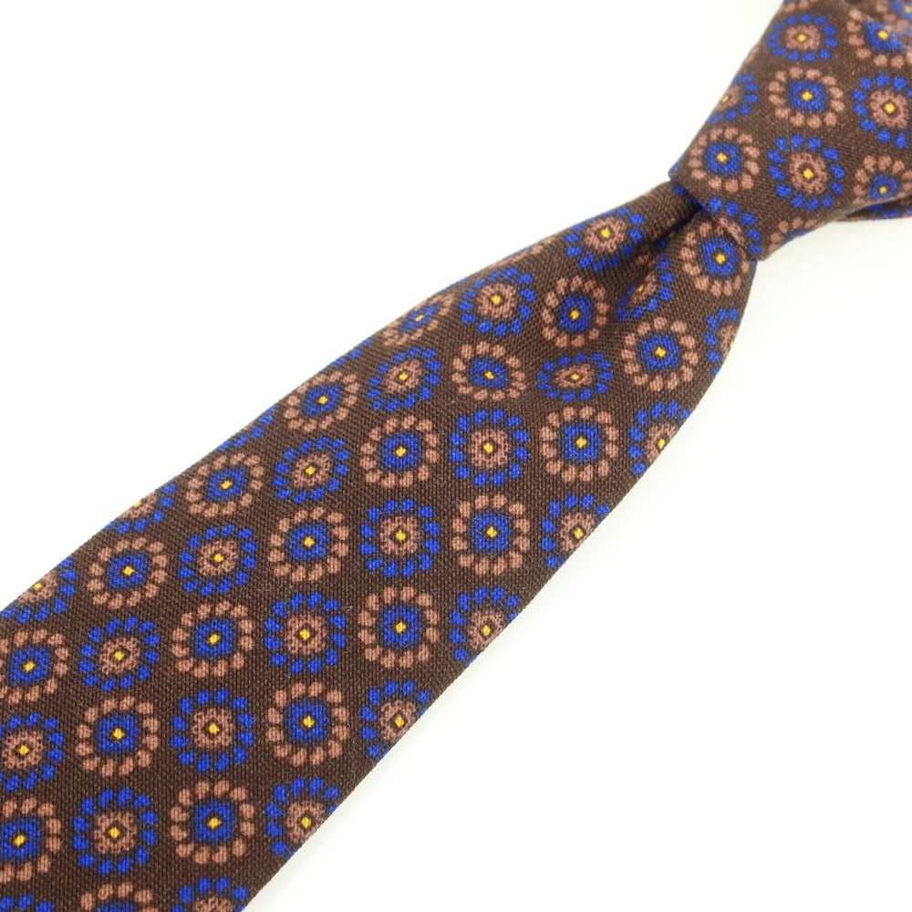 【中古】マタビシ Mattabisch ウール プリント 小紋柄ネクタイ ブラウンxネイビー【 状態ランクA 】【 メンズ 】