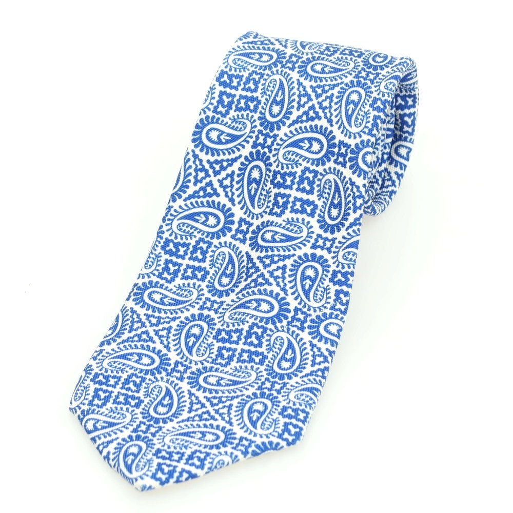 【中古】ペトロニウス PETRONIUS BEAMS F別注 シルク プリント ペイズリー柄ネクタイ ブルーxホワイト【 状態ランクA 】【 メンズ 】