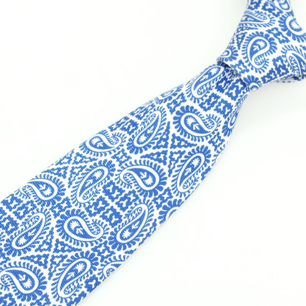 【中古】ペトロニウス PETRONIUS BEAMS F別注 シルク プリント ペイズリー柄ネクタイ ブルーxホワイト【 状態ランクA 】【 メンズ 】