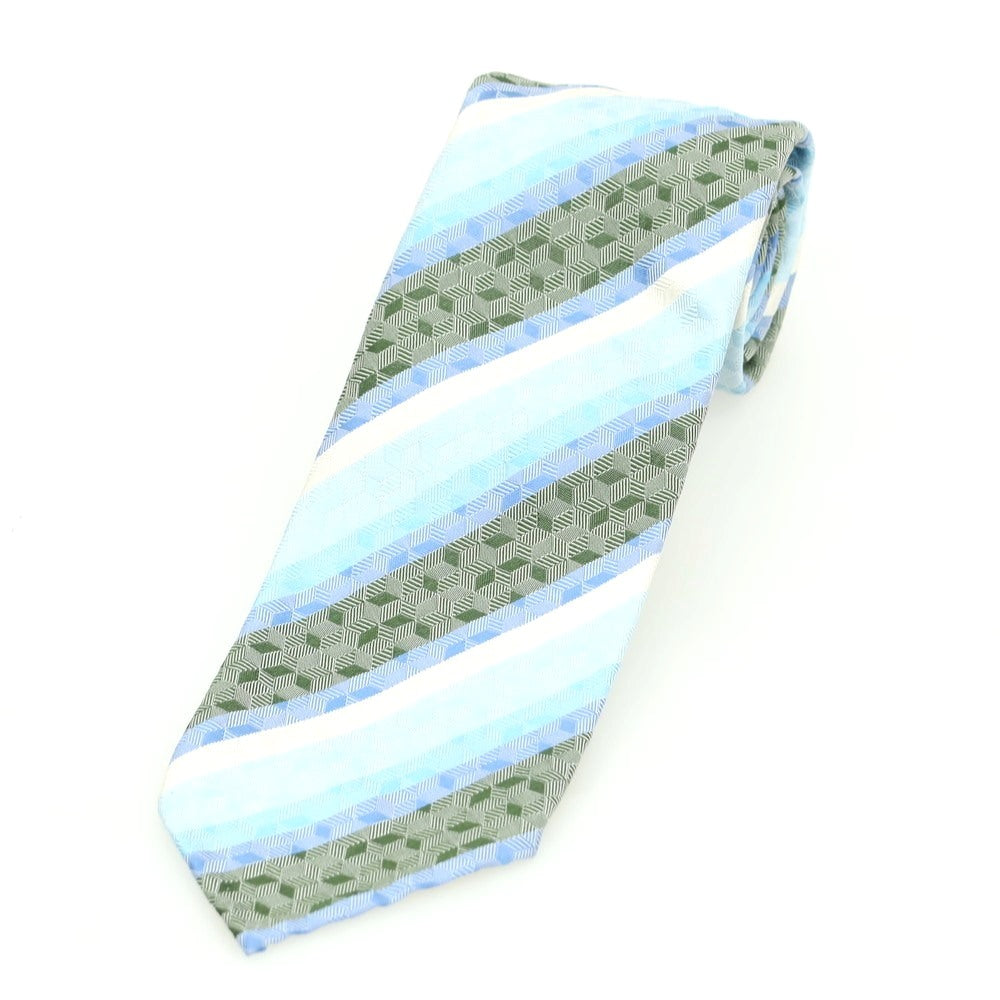 【中古】アットヴァンヌッチ Atto Vannucci シルク セッテピエゲ ストライプ柄ネクタイ ライトブルーxグリーン【 状態ランクA 】【 メンズ 】