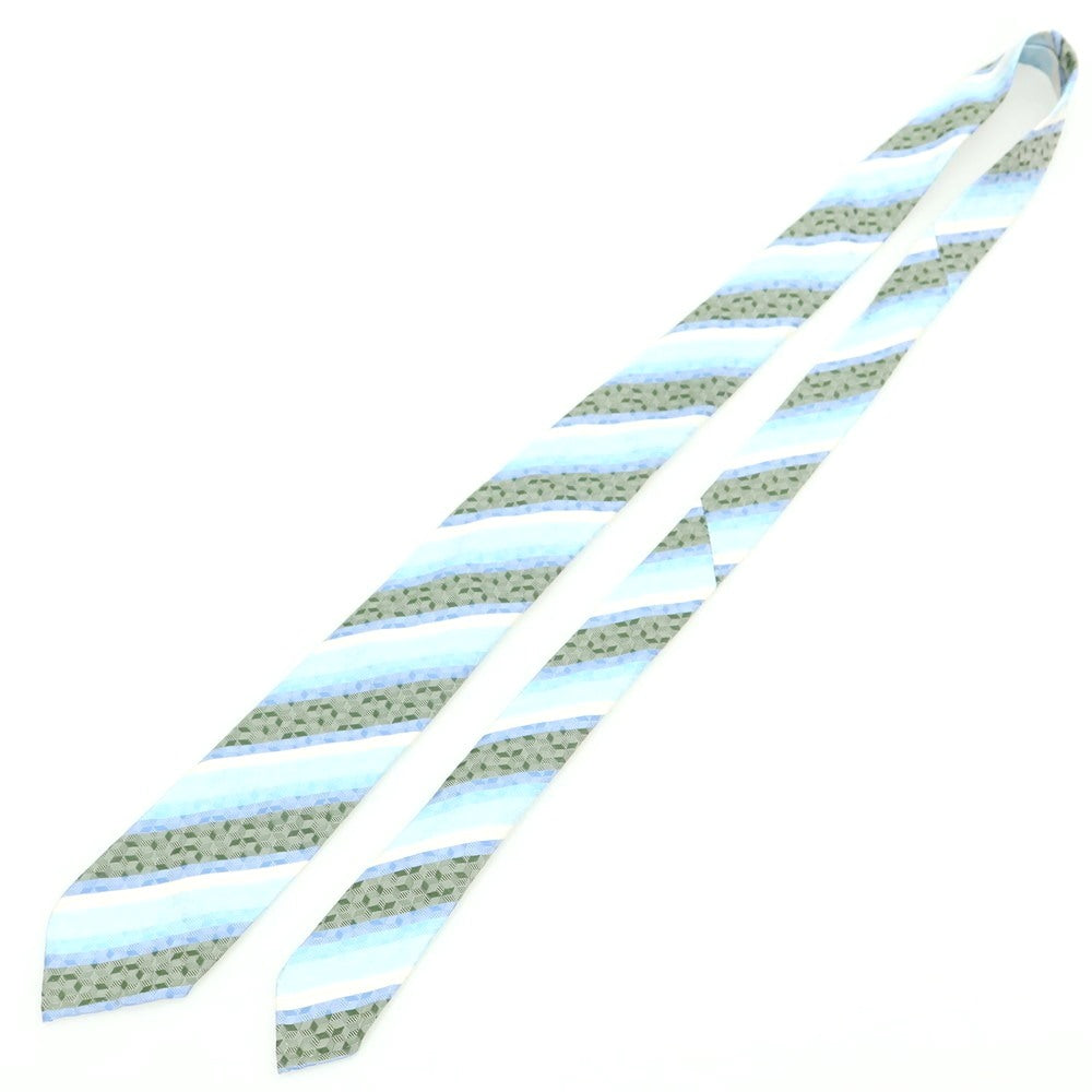 【中古】アットヴァンヌッチ Atto Vannucci シルク セッテピエゲ ストライプ柄ネクタイ ライトブルーxグリーン【 状態ランクA 】【 メンズ 】