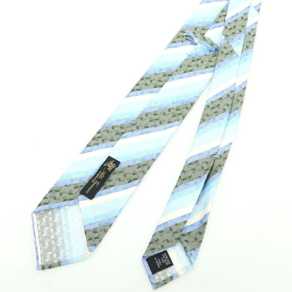 【中古】アットヴァンヌッチ Atto Vannucci シルク セッテピエゲ ストライプ柄ネクタイ ライトブルーxグリーン【 状態ランクA 】【 メンズ 】