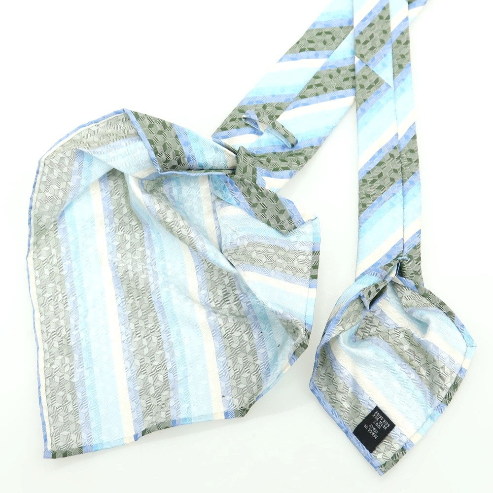 【中古】アットヴァンヌッチ Atto Vannucci シルク セッテピエゲ ストライプ柄ネクタイ ライトブルーxグリーン【 状態ランクA 】【 メンズ 】