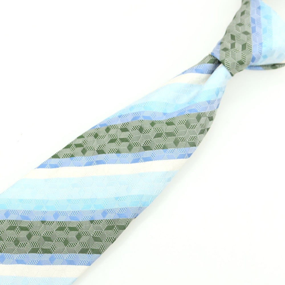 【中古】アットヴァンヌッチ Atto Vannucci シルク セッテピエゲ ストライプ柄ネクタイ ライトブルーxグリーン【 状態ランクA 】【 メンズ 】