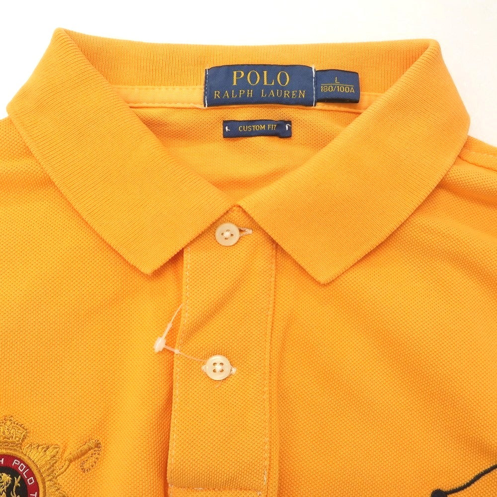 【中古】ポロ ラルフローレン Polo Ralph Lauren コットン 鹿の子 半袖ポロシャツ イエローオレンジ系【 L 】【 状態ランクC 】【 メンズ 】