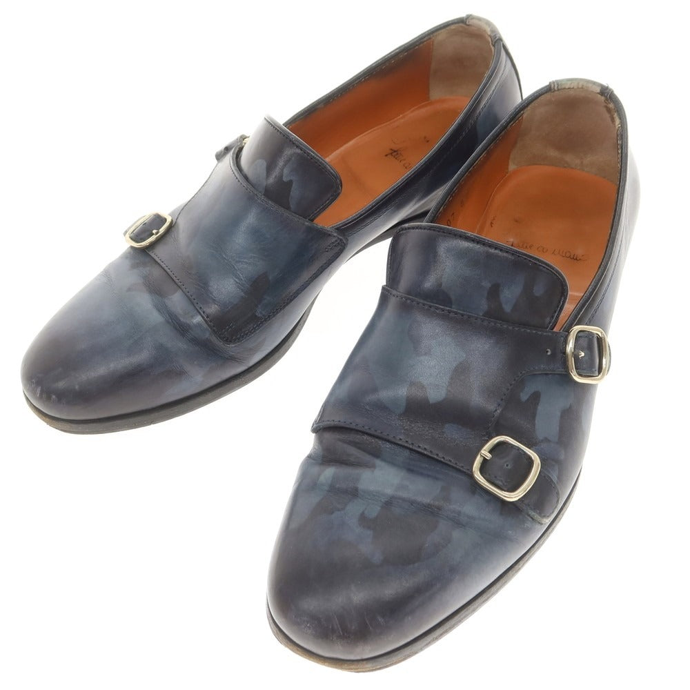 【中古】サントーニ Santoni カモフラージュ柄 ダブルモンク ローファー ライトネイビー系【 6 】【 状態ランクD 】【 メンズ 】
