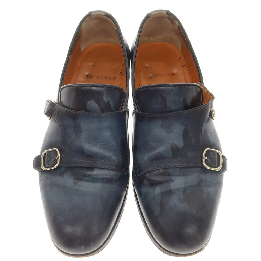 【中古】サントーニ Santoni カモフラージュ柄 ダブルモンク ローファー ライトネイビー系【 6 】【 状態ランクD 】【 メンズ 】