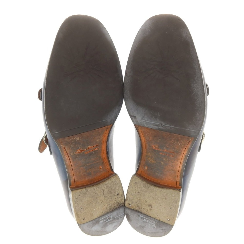 【中古】サントーニ Santoni カモフラージュ柄 ダブルモンク ローファー ライトネイビー系【 6 】【 状態ランクD 】【 メンズ 】