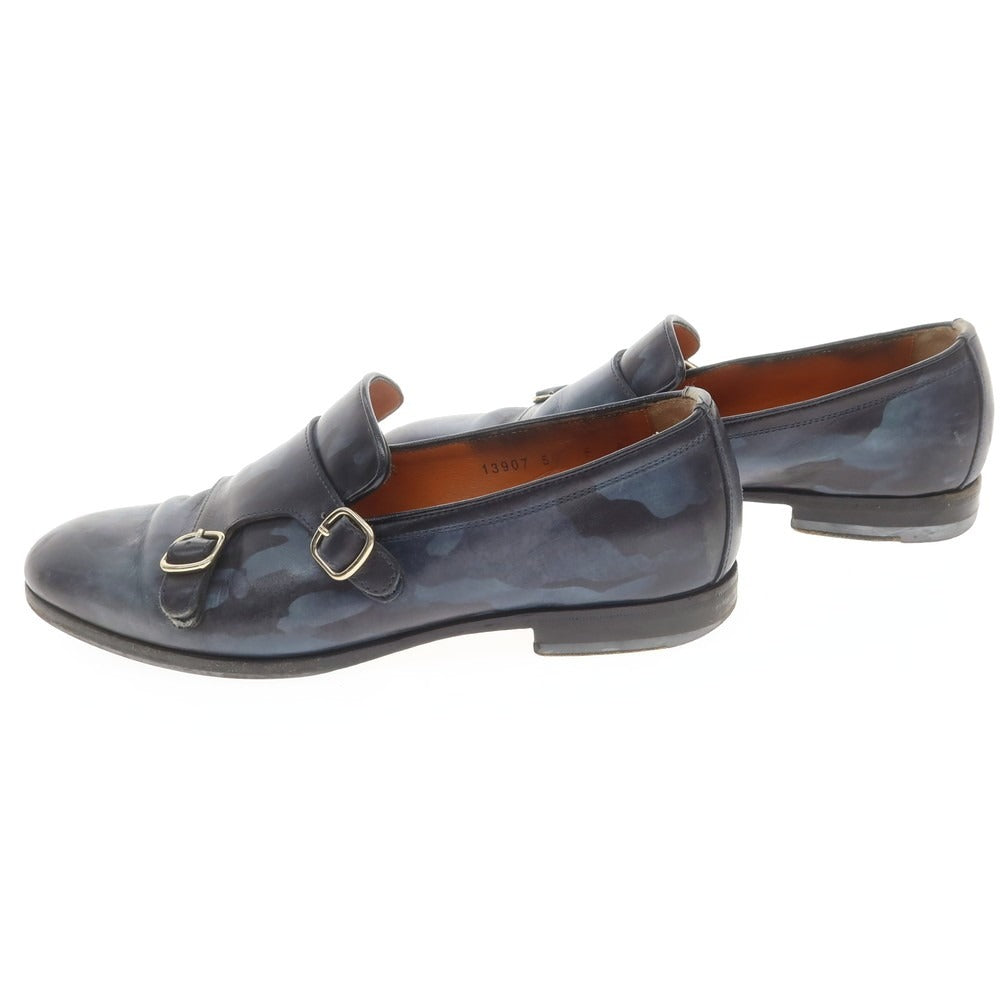 【中古】サントーニ Santoni カモフラージュ柄 ダブルモンク ローファー ライトネイビー系【 6 】【 状態ランクD 】【 メンズ 】