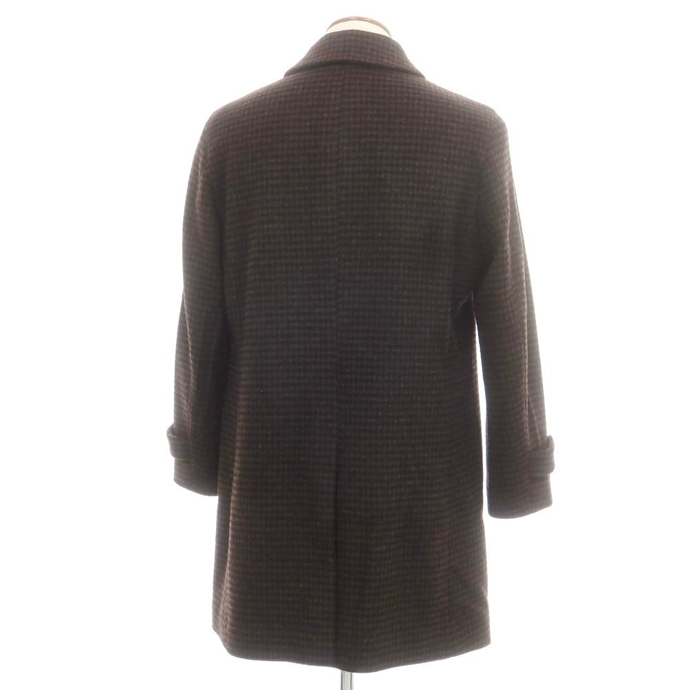 【中古】ヒロコ コシノ HIROKO KOSHINO カシミヤ混 ウール ハウンドトゥース ステンカラーコート ブラウン【 M 】【 状態ランクA 】【 メンズ 】