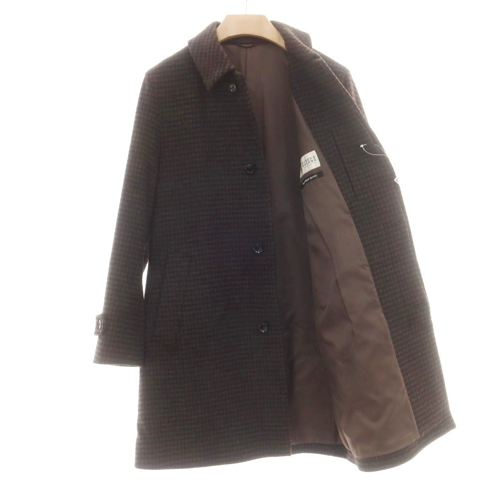 【中古】ヒロコ コシノ HIROKO KOSHINO カシミヤ混 ウール ハウンドトゥース ステンカラーコート ブラウン【 M 】【 状態ランクA 】【 メンズ 】