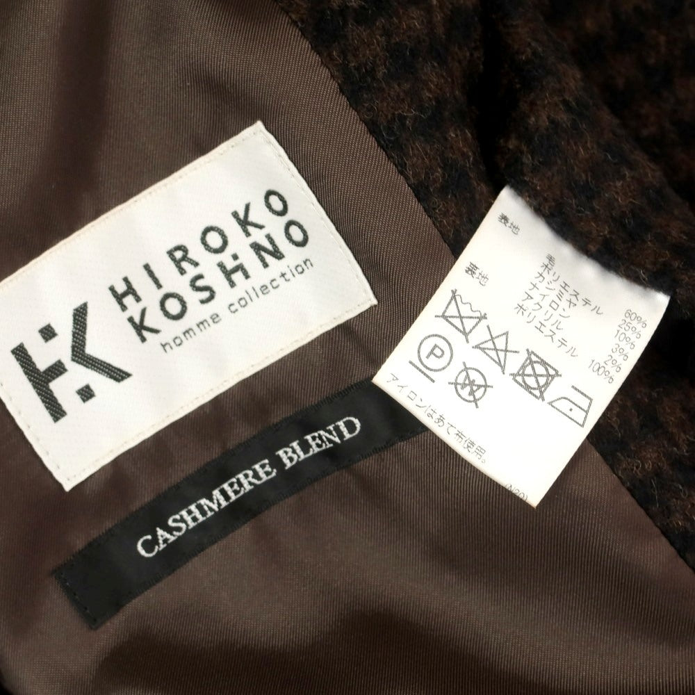 【中古】ヒロコ コシノ HIROKO KOSHINO カシミヤ混 ウール ハウンドトゥース ステンカラーコート ブラウン【 M 】【 状態ランクA 】【 メンズ 】