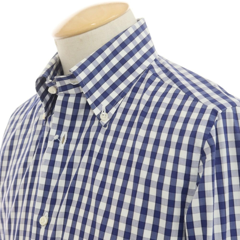【中古】ルイジ ボレッリ Luigi Borrelli ストレッチ コットンナイロン ギンガムチェック ボタンダウン カジュアルシャツ ネイビーxホワイト【 38 】【 状態ランクB 】【 メンズ 】