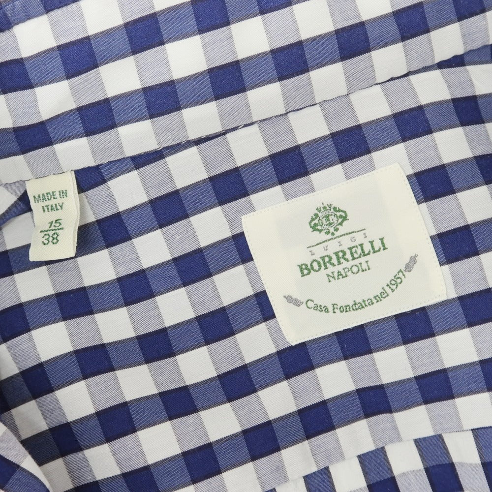 【中古】ルイジ ボレッリ Luigi Borrelli ストレッチ コットンナイロン ギンガムチェック ボタンダウン カジュアルシャツ ネイビーxホワイト【 38 】【 状態ランクB 】【 メンズ 】