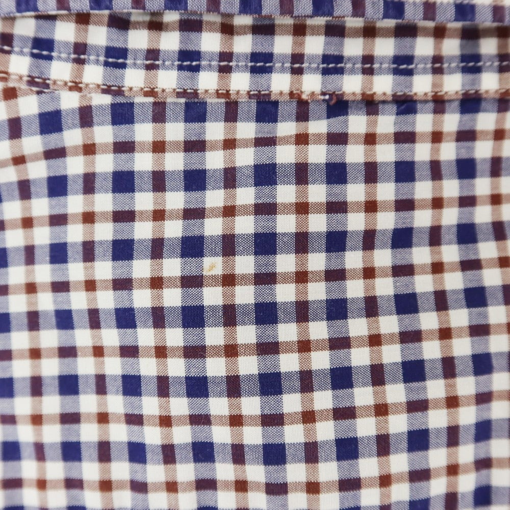 【中古】フィナモレ Finamore コットン チェック ホリゾンタルカラー カジュアルシャツ ネイビーxブラウン【 38 】【 状態ランクC 】【 メンズ 】
