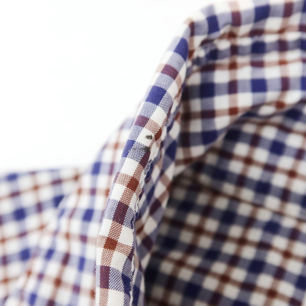 【中古】フィナモレ Finamore コットン チェック ホリゾンタルカラー カジュアルシャツ ネイビーxブラウン【 38 】【 状態ランクC 】【 メンズ 】