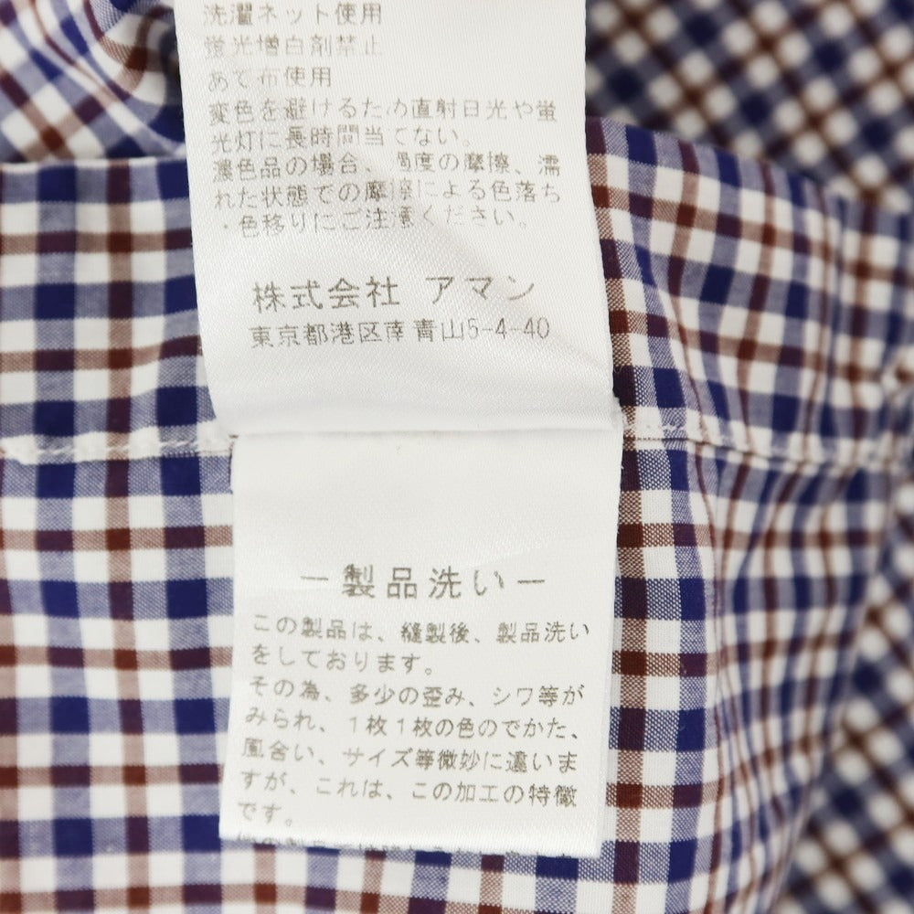 【中古】フィナモレ Finamore コットン チェック ホリゾンタルカラー カジュアルシャツ ネイビーxブラウン【 38 】【 状態ランクC 】【 メンズ 】