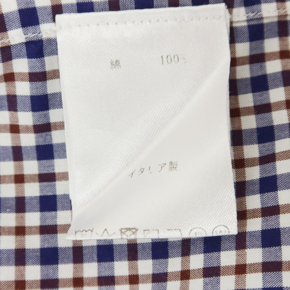 【中古】フィナモレ Finamore コットン チェック ホリゾンタルカラー カジュアルシャツ ネイビーxブラウン【 38 】【 状態ランクC 】【 メンズ 】