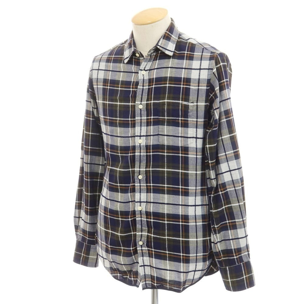 【中古】オフィチーネ ジェネラーレ OFFICINE GENERALE コットン チェック カジュアルシャツ ネイビーxライトグレー【 XS 】【 状態ランクB 】【 メンズ 】