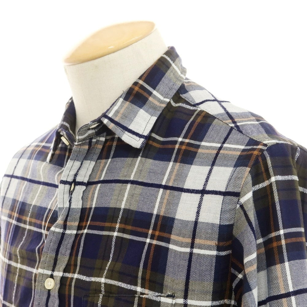 【中古】オフィチーネ ジェネラーレ OFFICINE GENERALE コットン チェック カジュアルシャツ ネイビーxライトグレー【 XS 】【 状態ランクB 】【 メンズ 】