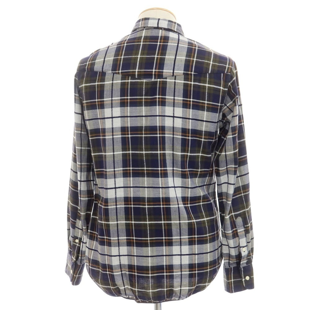 【中古】オフィチーネ ジェネラーレ OFFICINE GENERALE コットン チェック カジュアルシャツ ネイビーxライトグレー【 XS 】【 状態ランクB 】【 メンズ 】