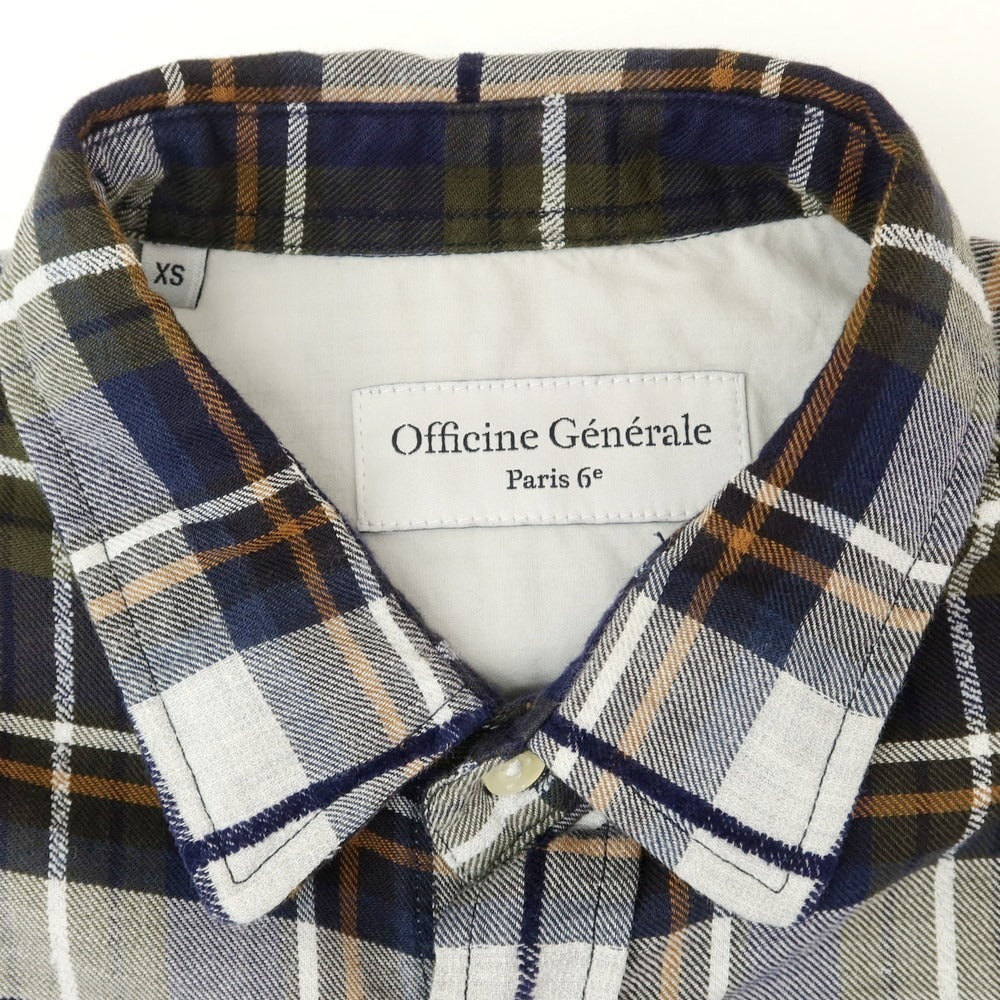 【中古】オフィチーネ ジェネラーレ OFFICINE GENERALE コットン チェック カジュアルシャツ ネイビーxライトグレー【 XS 】【 状態ランクB 】【 メンズ 】