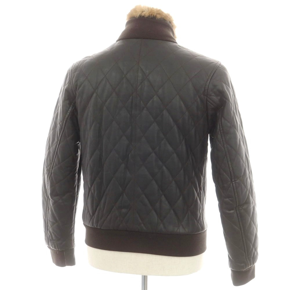 【中古】エンメティ EMMETI キルティング ファー レザーブルゾン ダークブラウン【 44 】【 状態ランクD 】【 メンズ 】