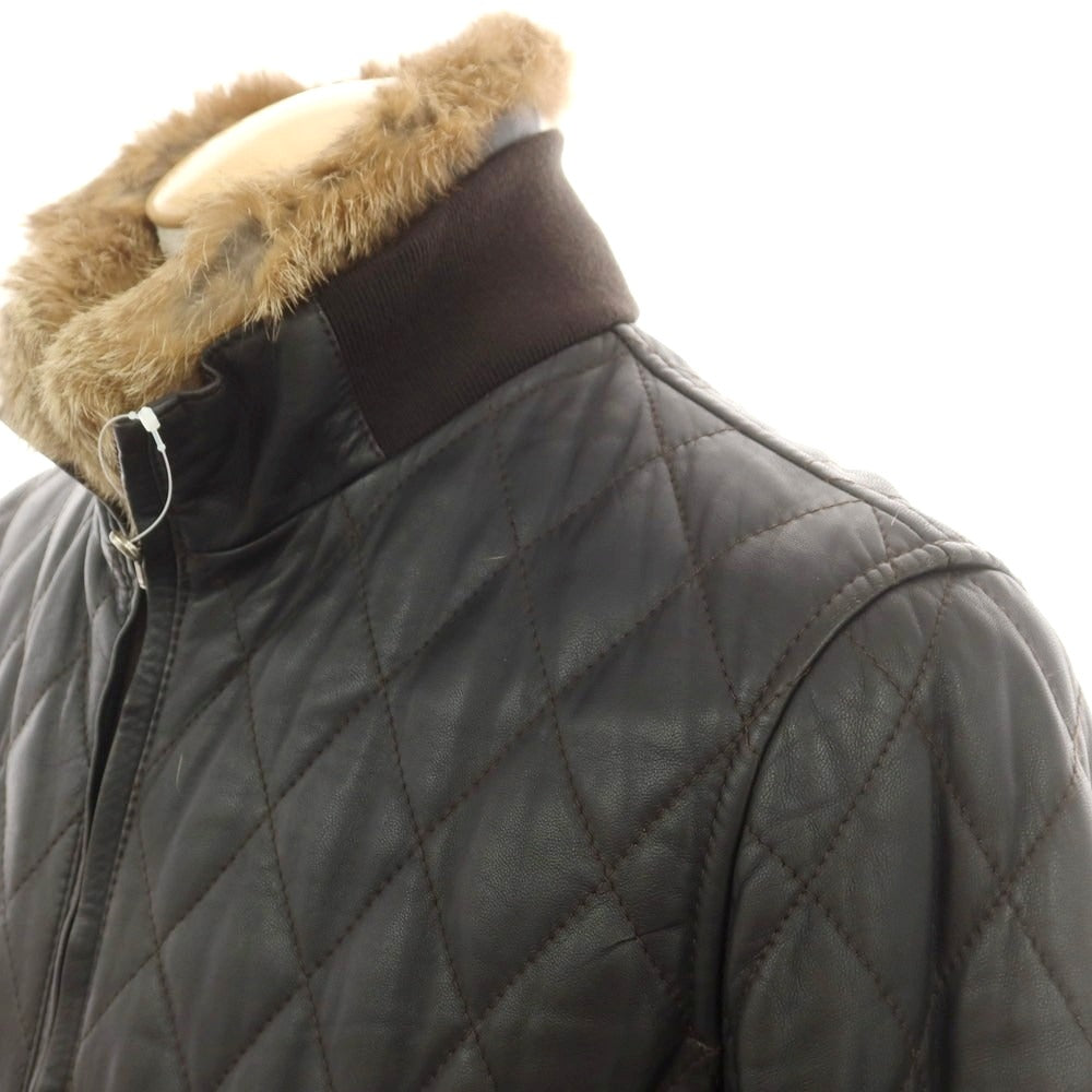 【中古】エンメティ EMMETI キルティング ファー レザーブルゾン ダークブラウン【 44 】【 状態ランクD 】【 メンズ 】