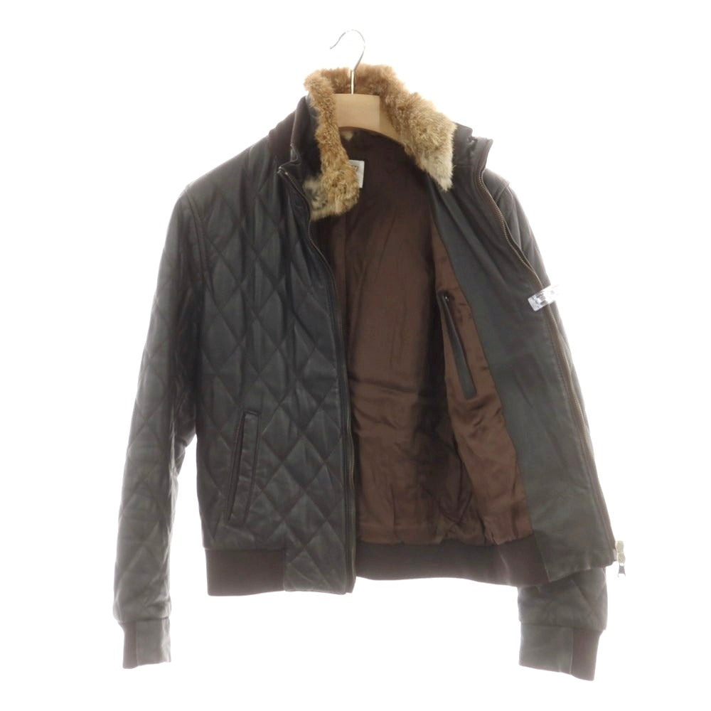 【中古】エンメティ EMMETI キルティング ファー レザーブルゾン ダークブラウン【 44 】【 状態ランクD 】【 メンズ 】