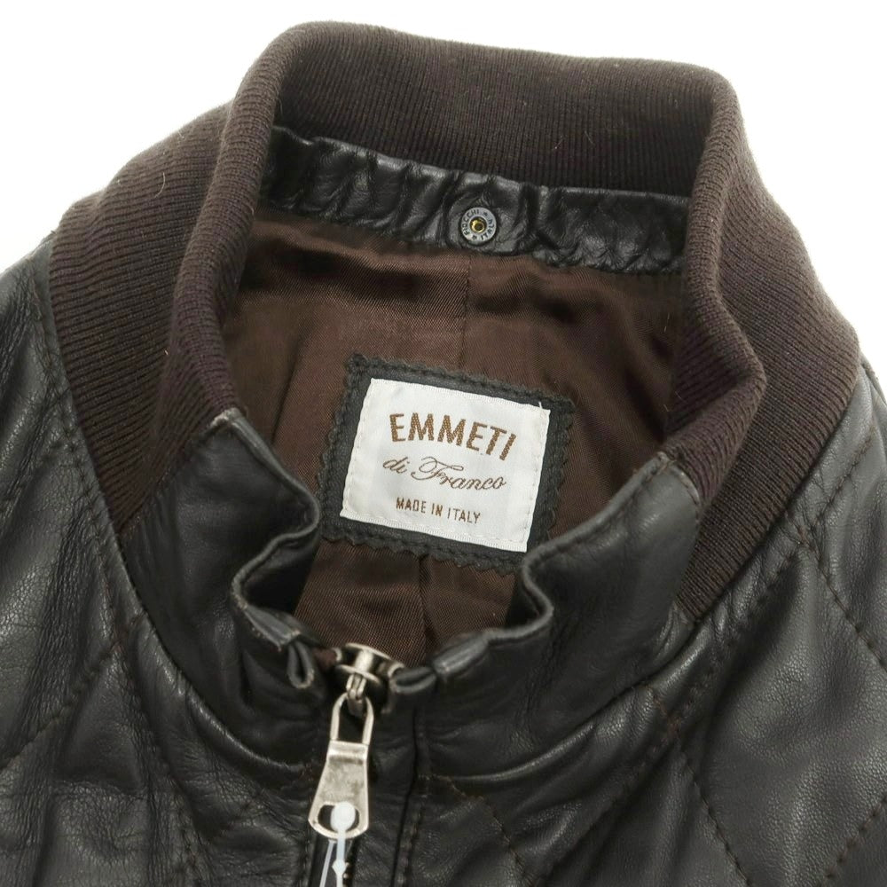 【中古】エンメティ EMMETI キルティング ファー レザーブルゾン ダークブラウン【 44 】【 状態ランクC 】【 メンズ 】