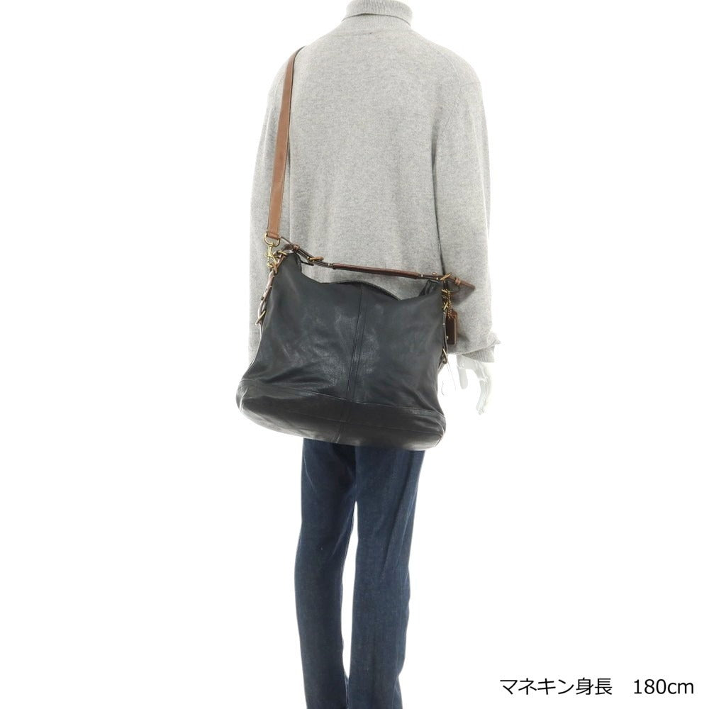 【中古】コーチ COACH レザー セミショルダーバッグ ブラックxブラウン【 状態ランクC 】【 メンズ 】