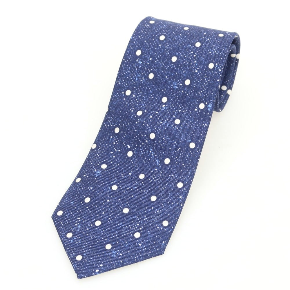 【中古】メイカーズシャツ カマクラ Makers Shirt 鎌倉 シルク プリント ドット柄ネクタイ ネイビーxホワイト【 状態ランクB 】【 メンズ 】