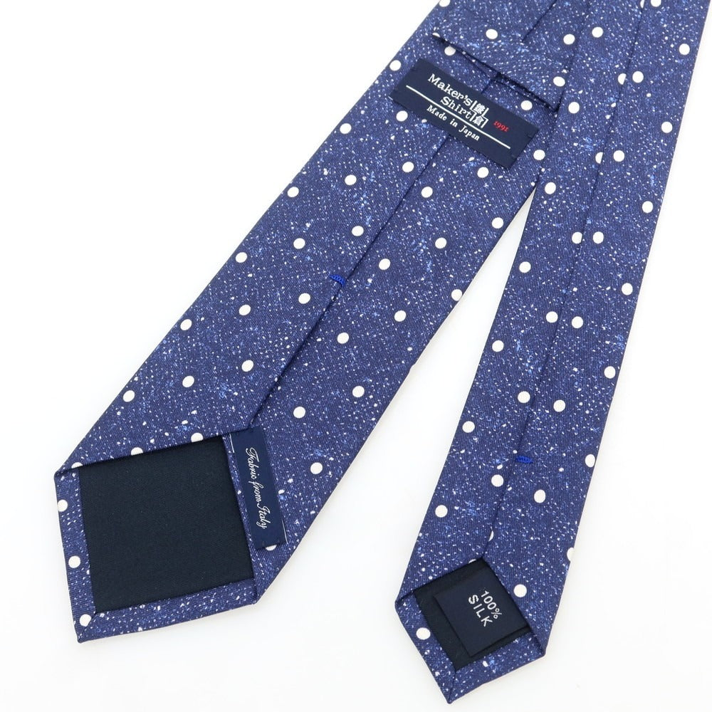 【中古】メイカーズシャツ カマクラ Makers Shirt 鎌倉 シルク プリント ドット柄ネクタイ ネイビーxホワイト【 状態ランクB 】【 メンズ 】