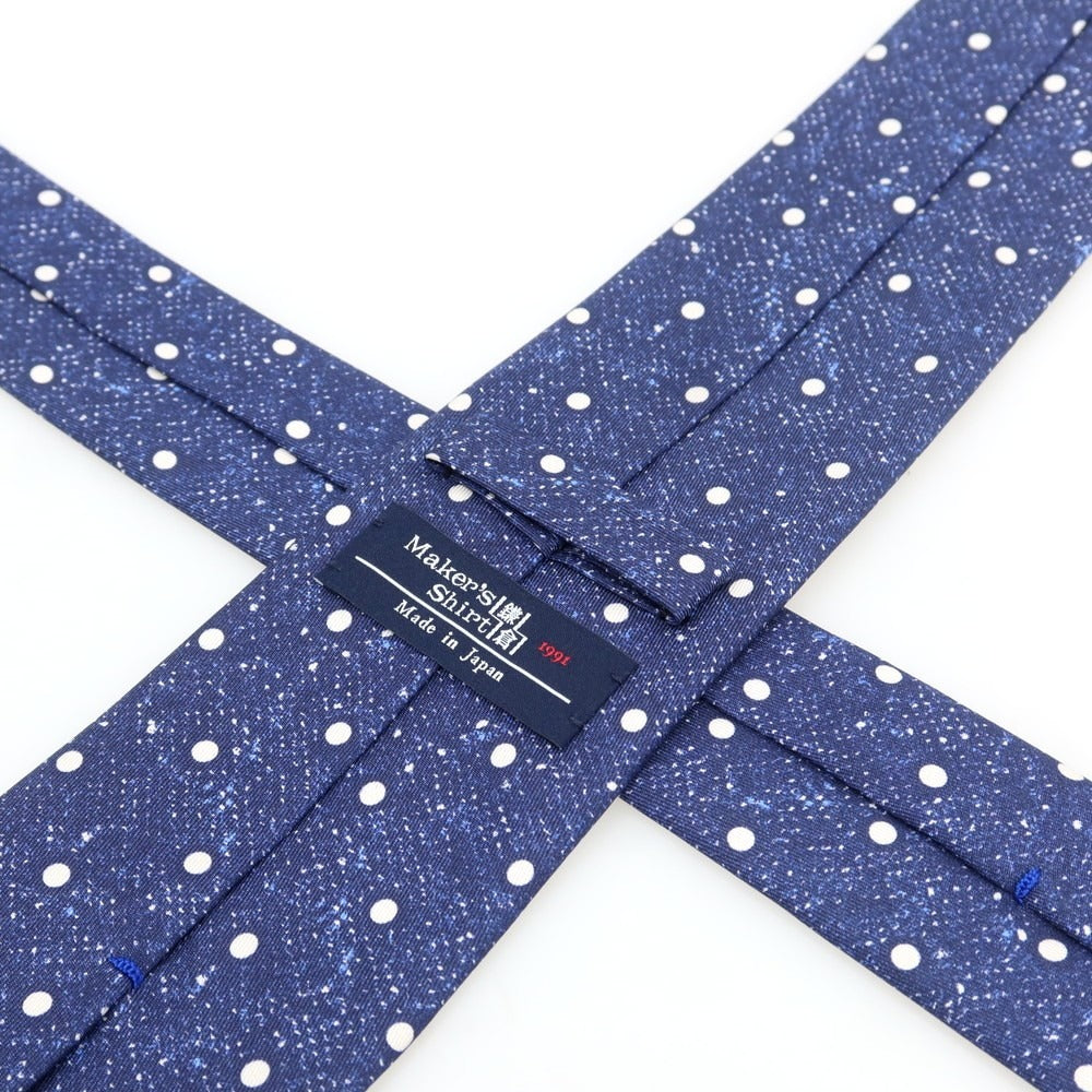 【中古】メイカーズシャツ カマクラ Makers Shirt 鎌倉 シルク プリント ドット柄ネクタイ ネイビーxホワイト【 状態ランクB 】【 メンズ 】