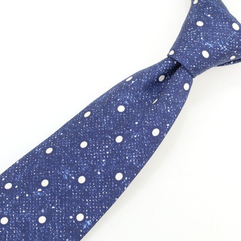 【中古】メイカーズシャツ カマクラ Makers Shirt 鎌倉 シルク プリント ドット柄ネクタイ ネイビーxホワイト【 状態ランクB 】【 メンズ 】