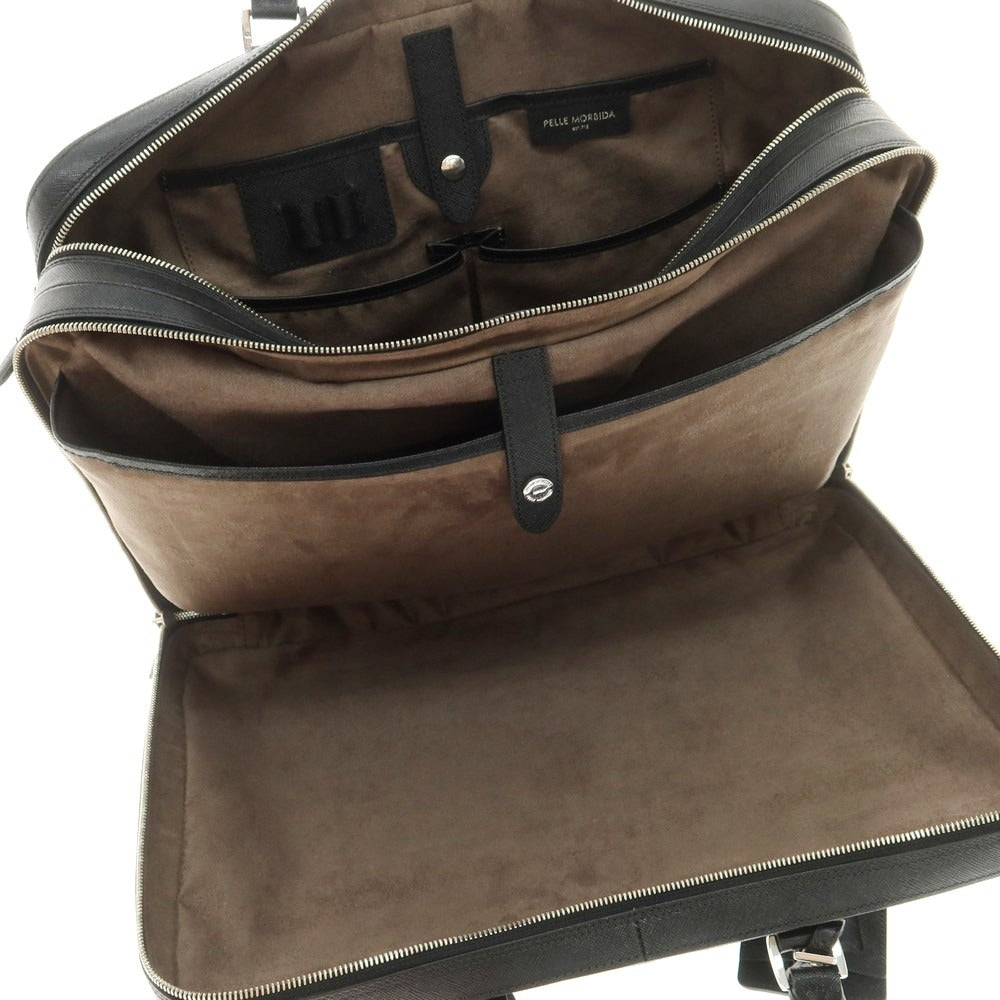 【中古】ペッレモルビダ PELLE MORBIDA 型押しレザー 2層 ブリーフケース ブラック【 状態ランクB 】【 メンズ 】