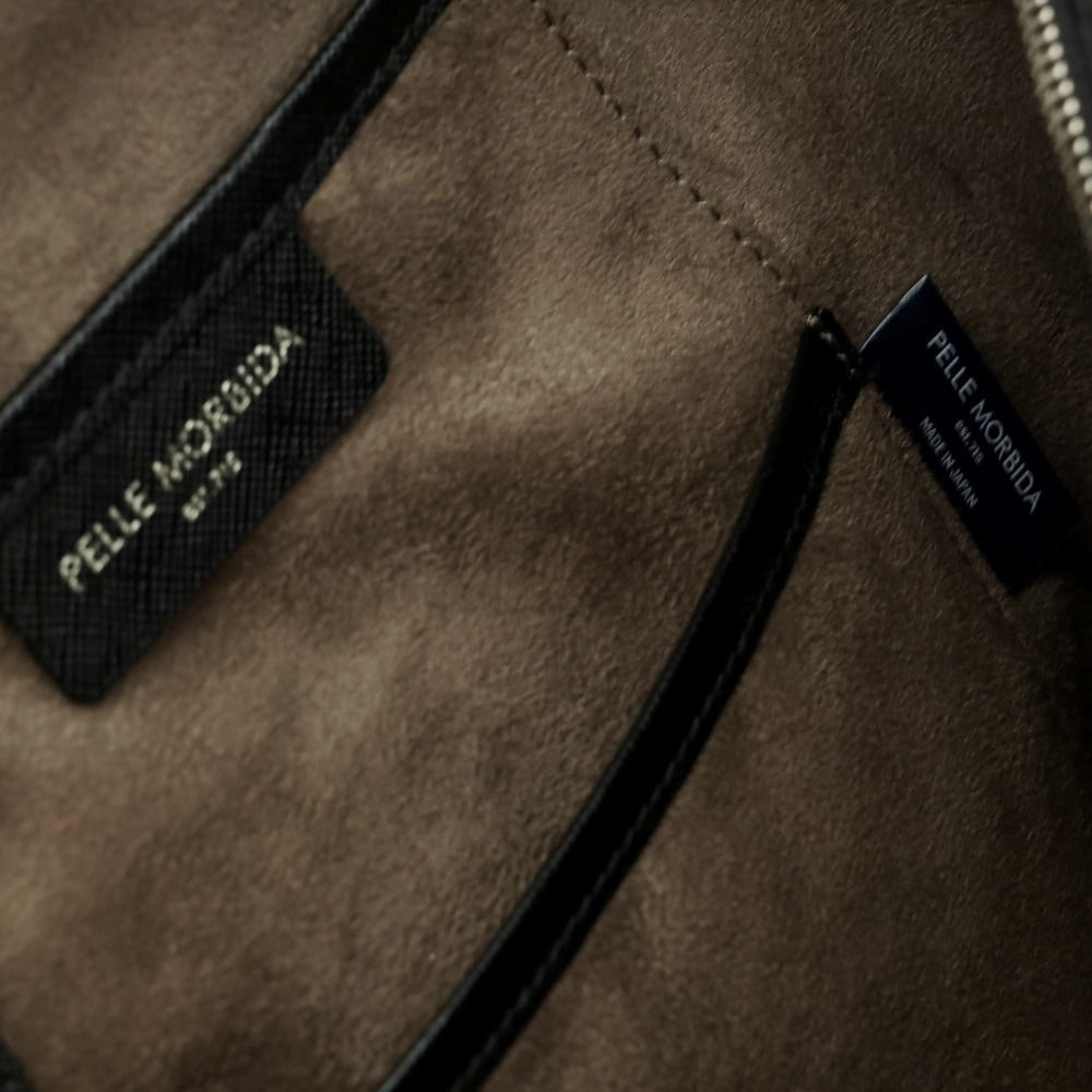 【中古】ペッレモルビダ PELLE MORBIDA 型押しレザー 2層 ブリーフケース ブラック【 状態ランクB 】【 メンズ 】
