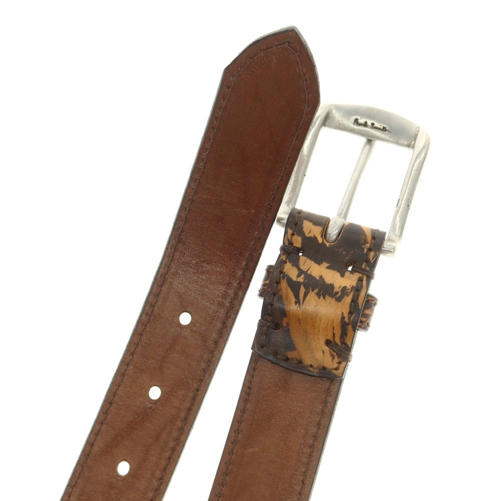 【中古】ポールスミス Paul Smith プリント レザー ベルト ブラウン【 32 】【 状態ランクA 】【 メンズ 】