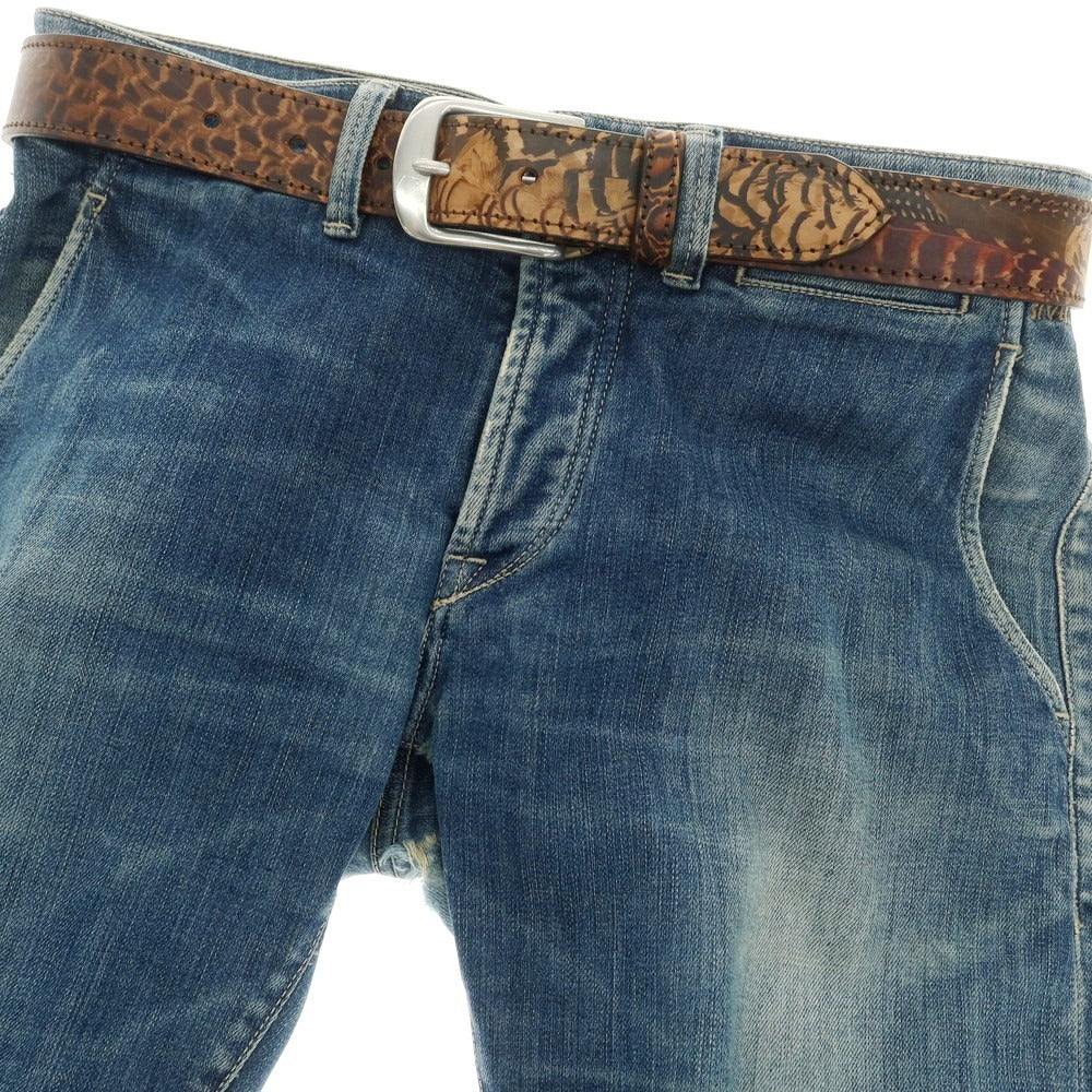 【中古】ポールスミス Paul Smith プリント レザー ベルト ブラウン【 32 】【 状態ランクA 】【 メンズ 】